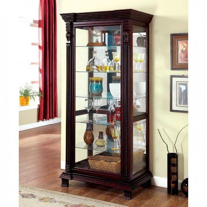 Benzara Contemporary/Modern Dark Cherry Finish Wood Curio Cabinet