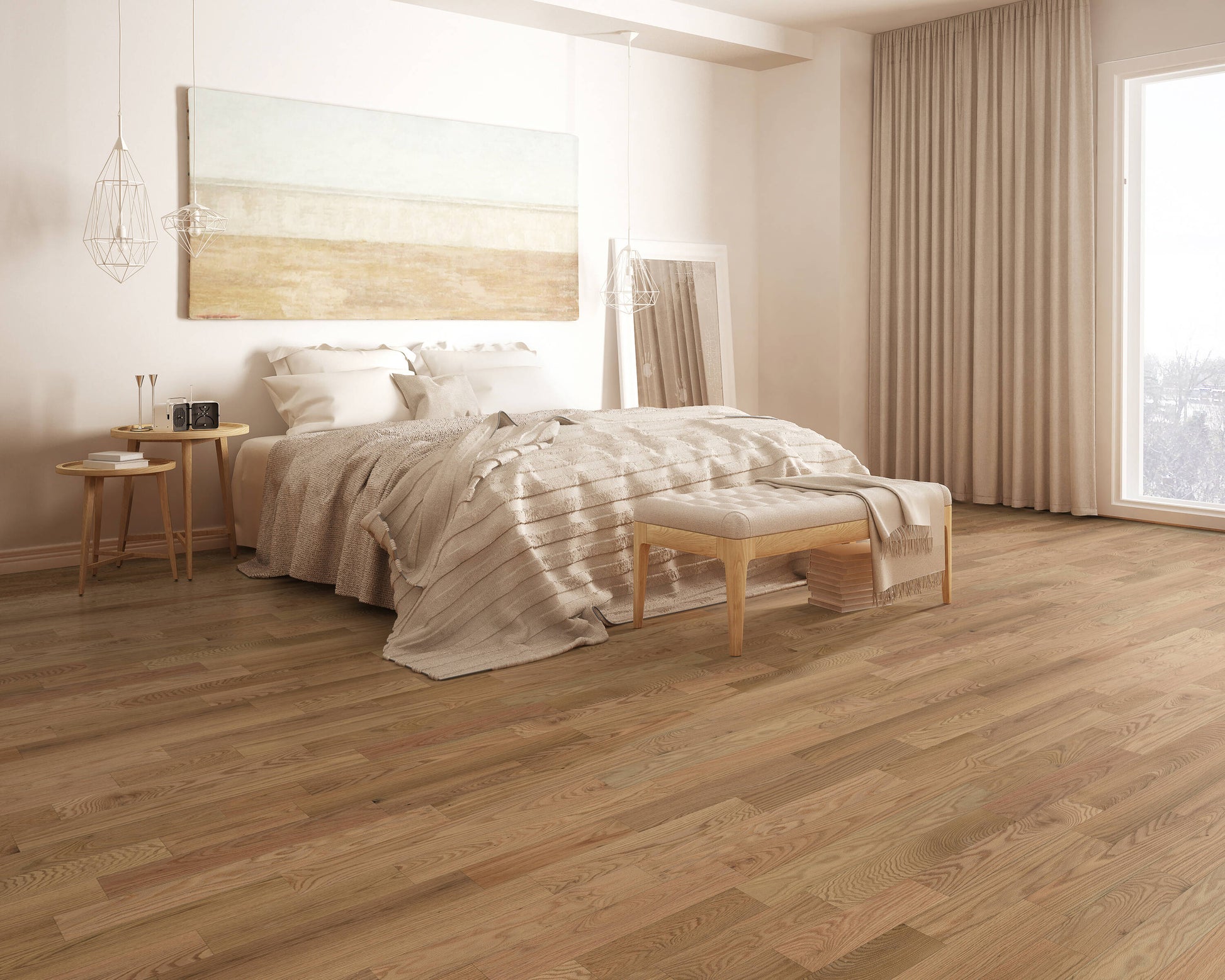 Green Leaf Oak Natural Sands hardwood flooring — installed room view