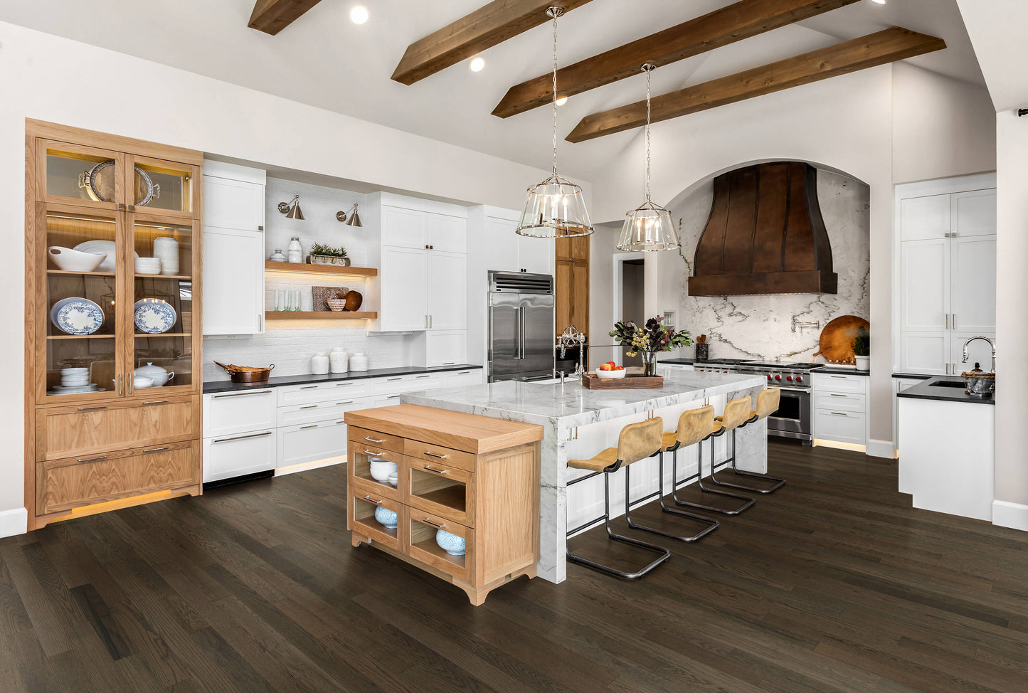 Green Leaf Oak Timber Brown hardwood flooring — installed room view