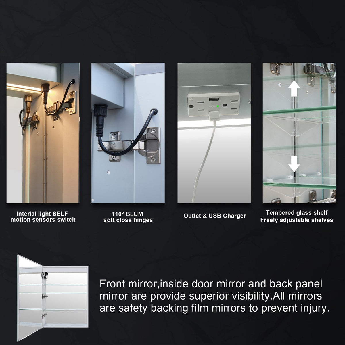 WELLFOR VICK 20-in x 30-in Lighted LED Fog Free Surface/Recessed Mount Silver Mirrored Soft Close Medicine Cabinet with Outlet