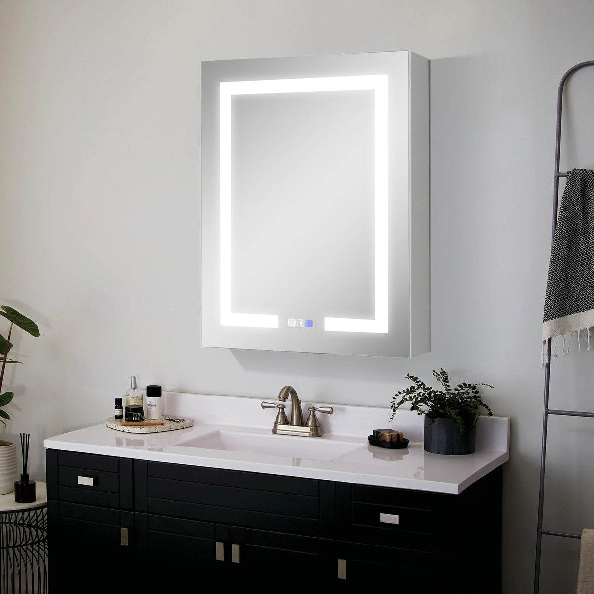 WELLFOR V3 24-in x 30-in Lighted LED Surface/Recessed Mount Aluminum Mirrored Soft Close Medicine Cabinet with Outlet