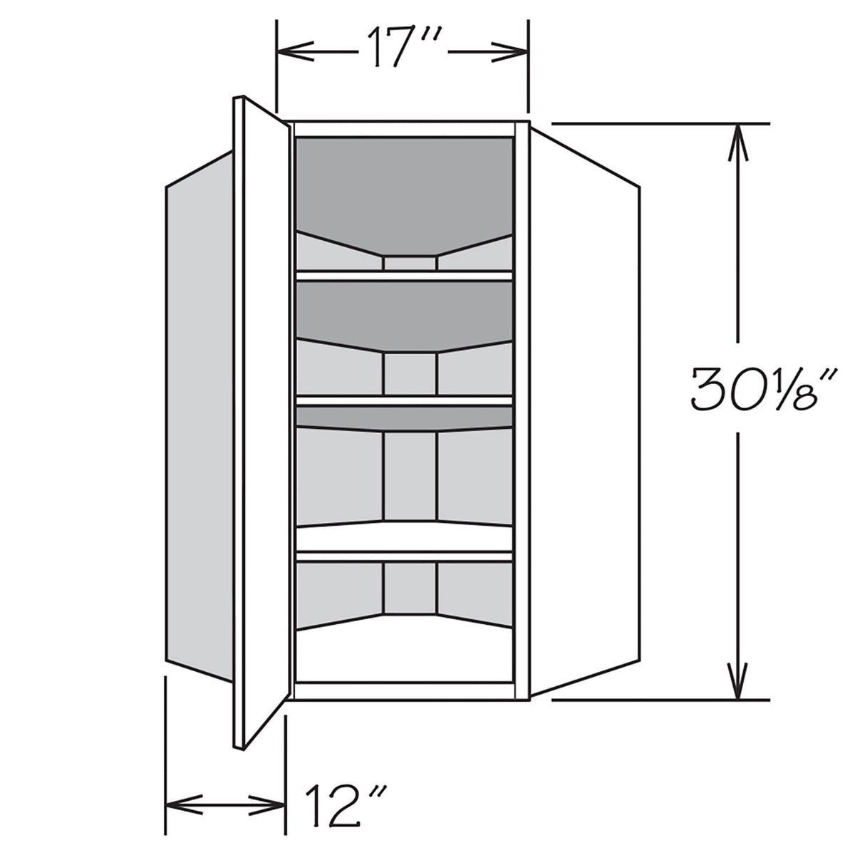 Shenandoah PRO Express Breckenridge 24-in W x 30.125-in H x 12-in D Linen Partial Overlay Diagonal Corner Wall Fully Assembled Plywood Cabinet (Recessed Panel Shaker Style)