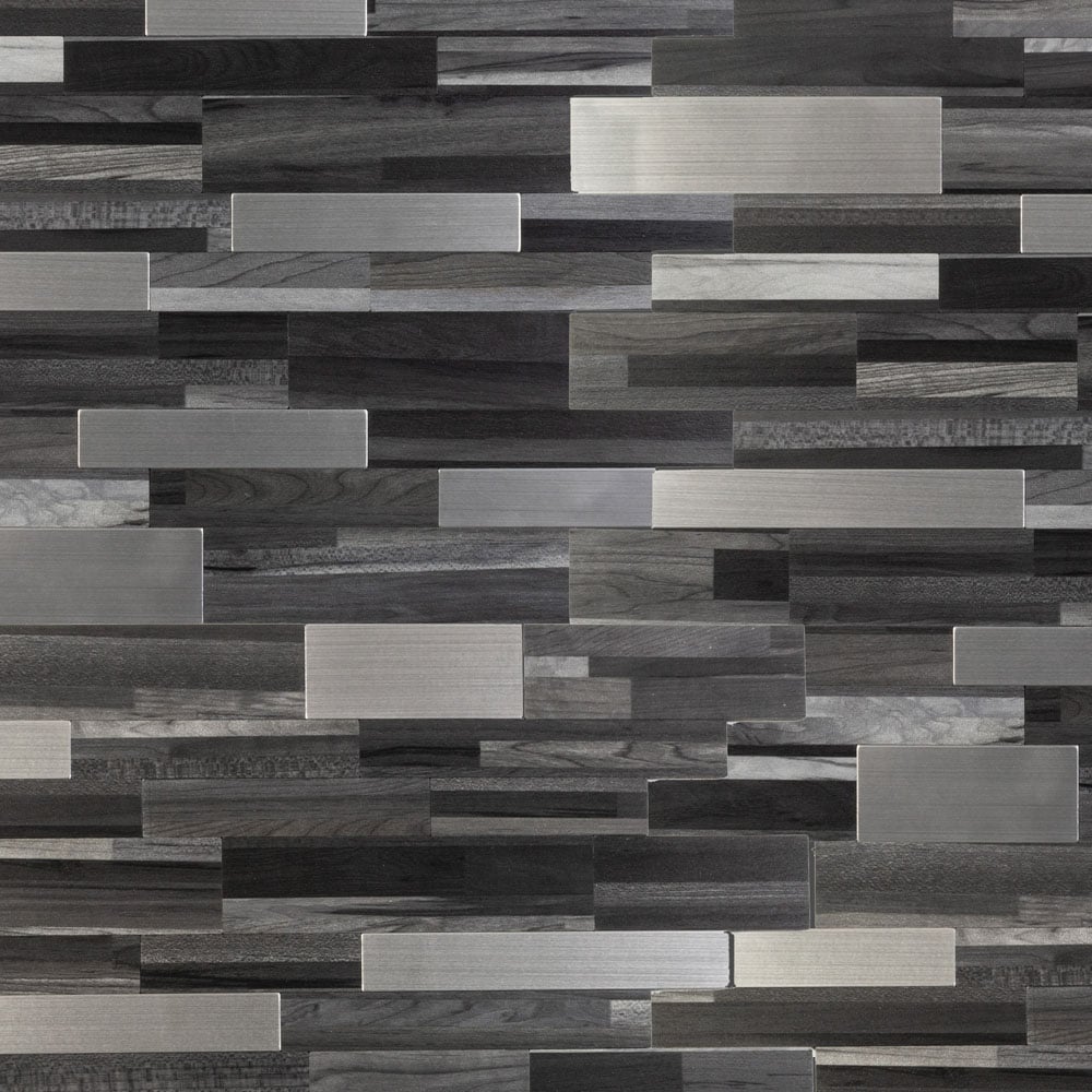 Peel&Stick Tile Steel Shadows 12-in x 12-in Multi-finish Metal Patterned Linear Mosaic Wall Tile product image