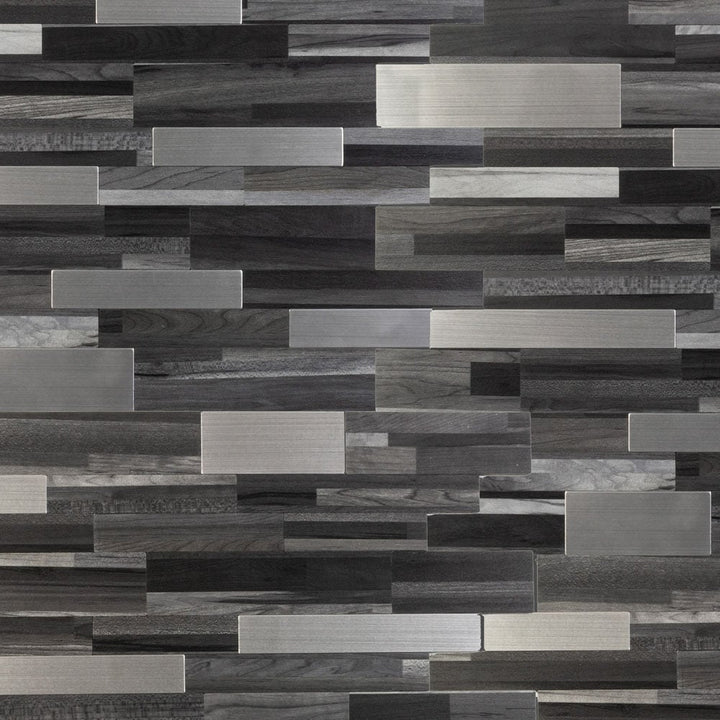 Peel&Stick Tile Steel Shadows 12-in x 12-in Multi-finish Metal Patterned Linear Mosaic Wall Tile product image