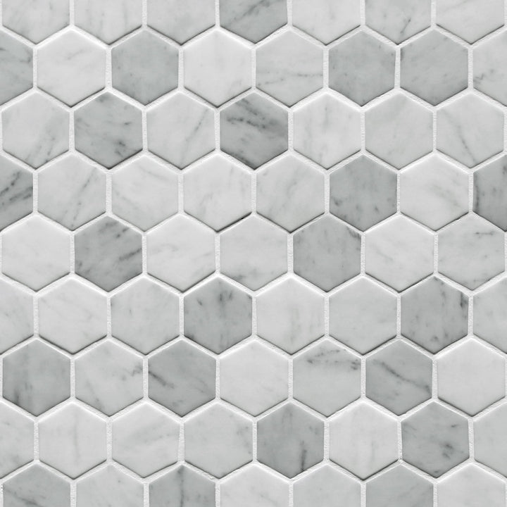 SUNWINGS Honeycomb Carrara White 10-in x 11-in Matte Recycled glass Marble look Hexagon Mosaic Floor and Wall Tile product image