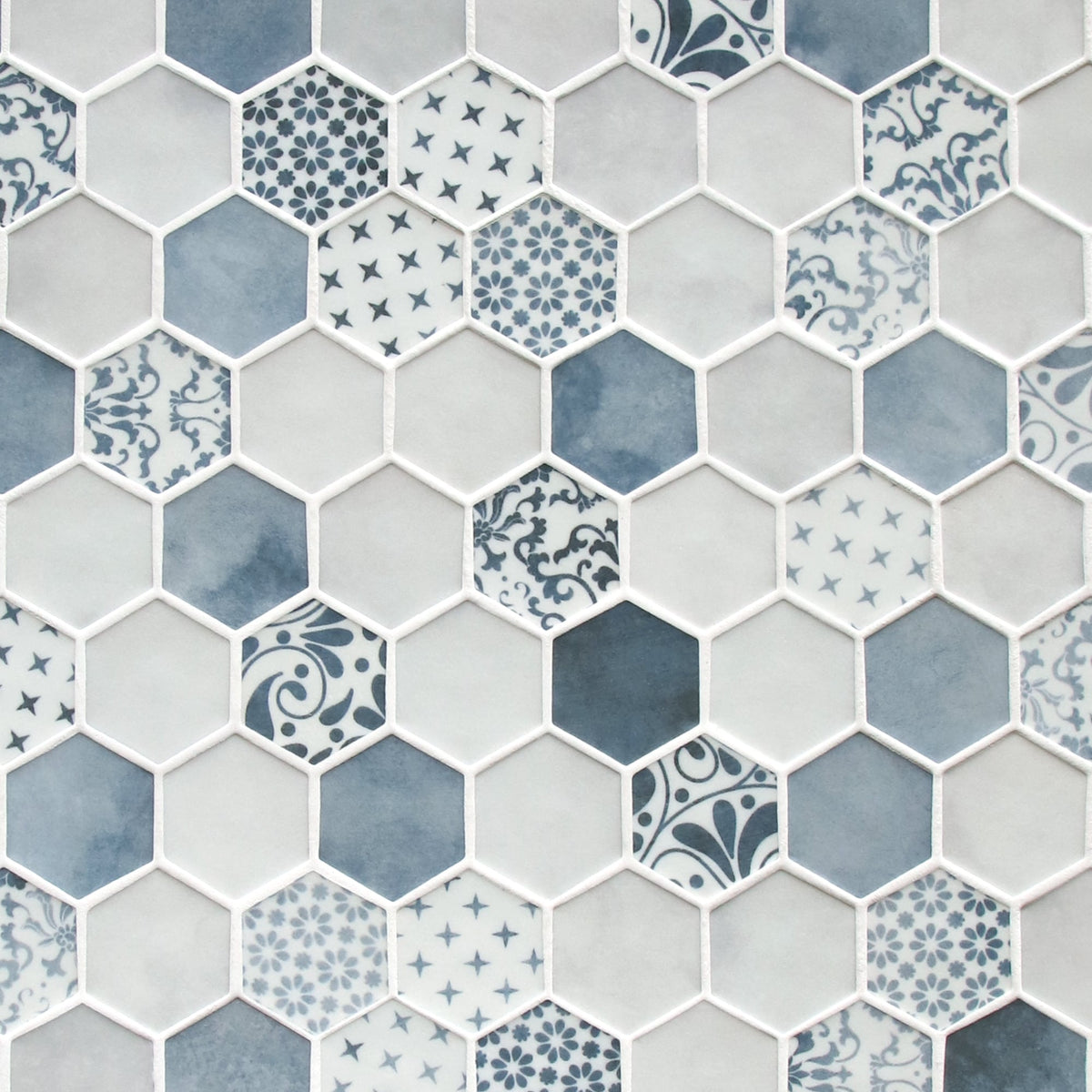 SUNWINGS Honeycomb Concret Blue 10-in x 12-in Matte Recycled glass Marble look Hexagon Mosaic Floor and Wall Tile product image