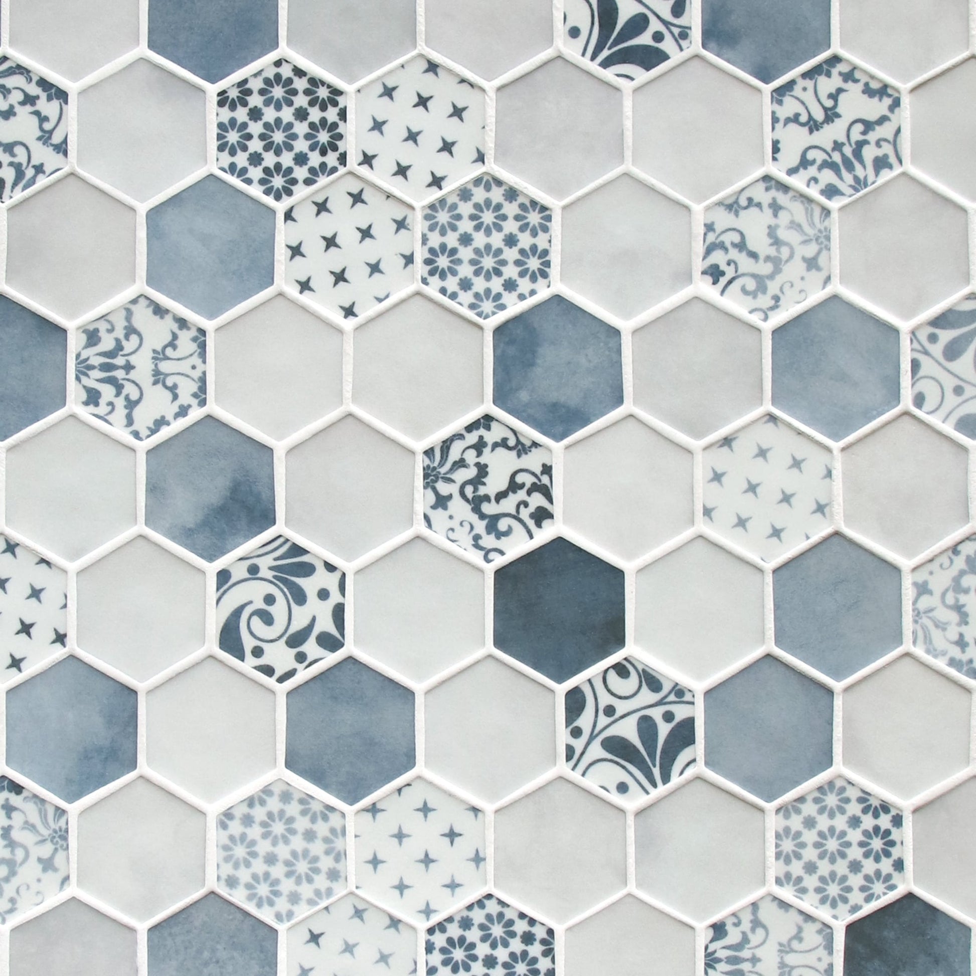 SUNWINGS Honeycomb Concret Blue 10-in x 12-in Matte Recycled glass Marble look Hexagon Mosaic Floor and Wall Tile product image
