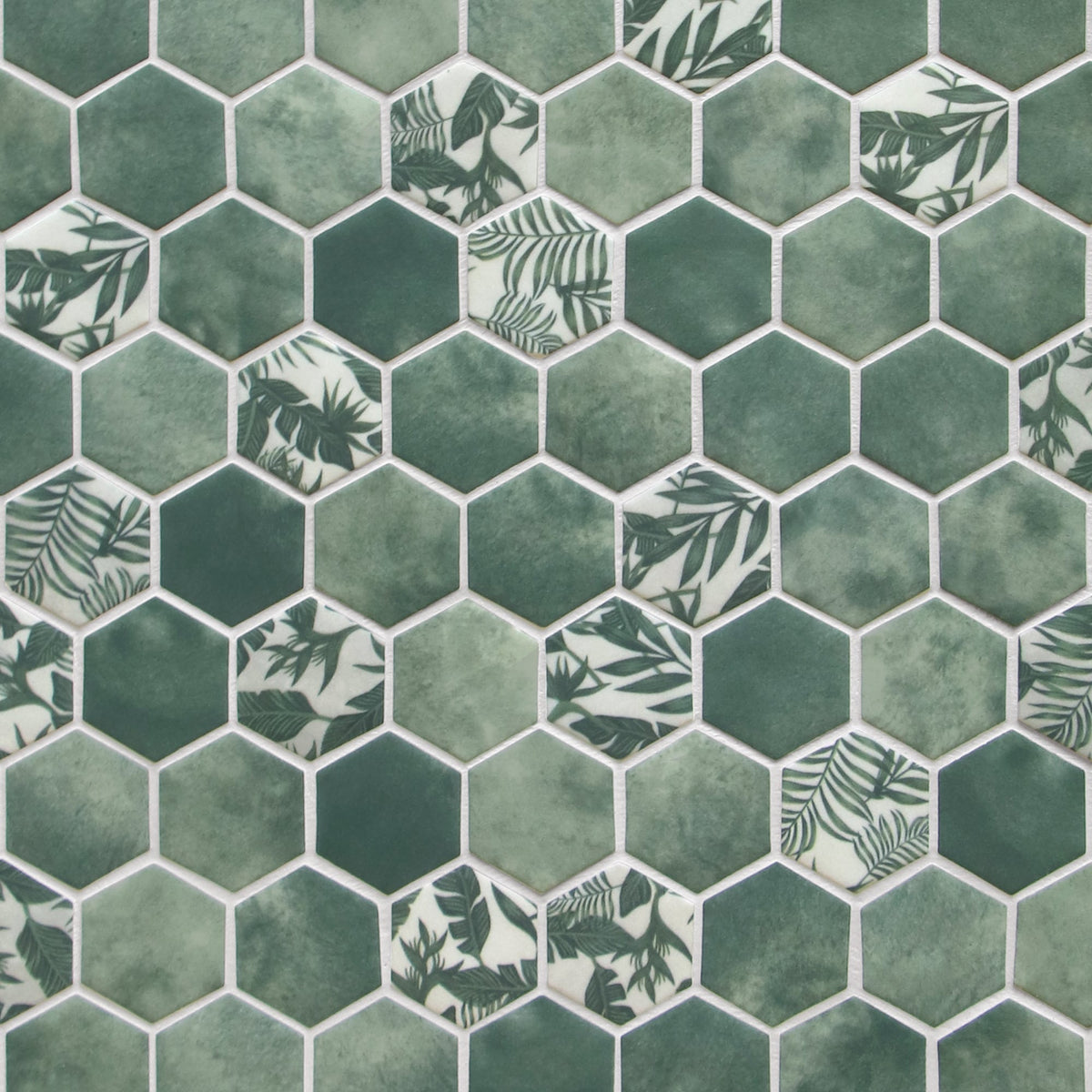 SUNWINGS Honeycomb Concret Green 10-in x 12-in Matte Recycled glass Marble look Hexagon Mosaic Floor and Wall Tile product image
