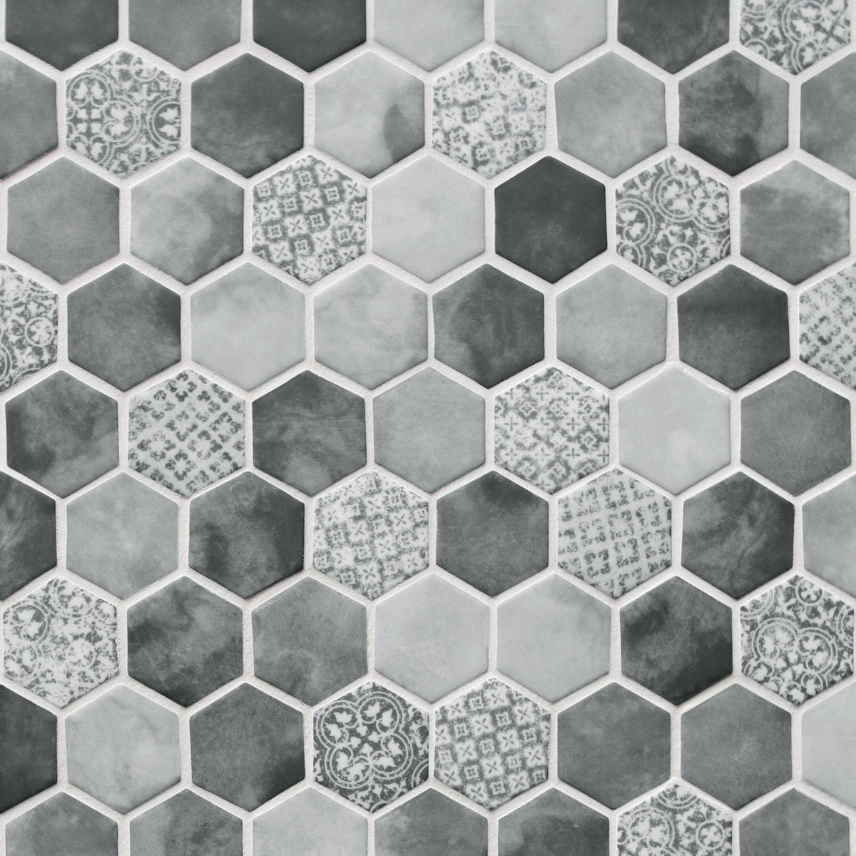 SUNWINGS Honeycomb Concret Gray 10-in x 12-in Matte Recycled glass Marble look Hexagon Mosaic Floor and Wall Tile product image