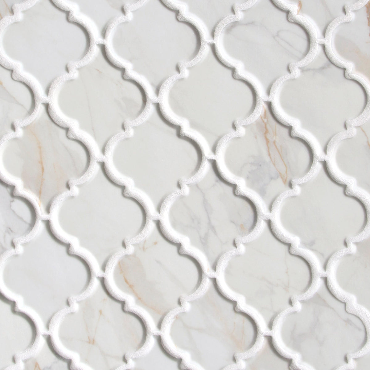 SUNWINGS Lantern Statuario Gold 9-in x 12-in Matte Recycled glass Marble look Arabesque Mosaic Floor and Wall Tile product image