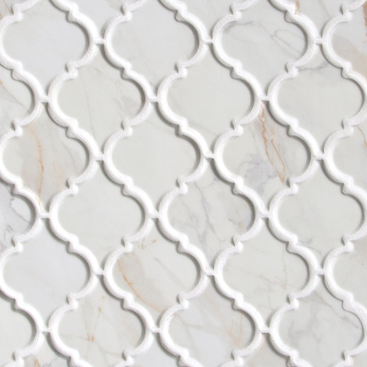 SUNWINGS Lantern Statuario Gold 9-in x 12-in Matte Recycled glass Marble look Arabesque Mosaic Floor and Wall Tile product image