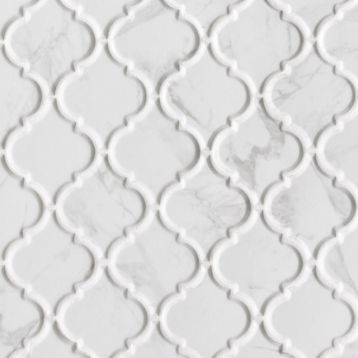 SUNWINGS Lantern Carrara White 9-in x 12-in Matte Recycled glass Marble look Arabesque Mosaic Floor and Wall Tile product image
