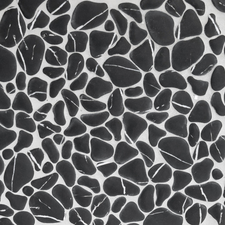 SUNWINGS Black Marquina 10-in x 10-in Matte Recycled glass Marble look Pebble Mosaic Floor and Wall Tile product image