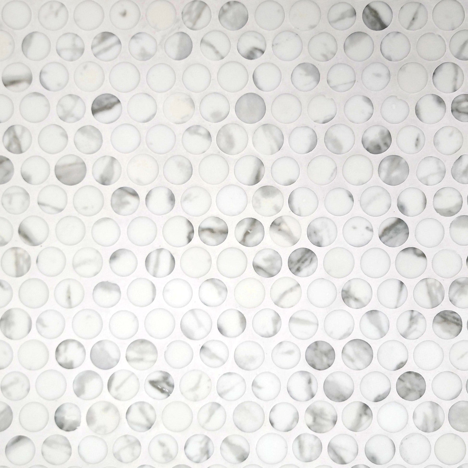 SUNWINGS Circle White Calacatta 10-in x 11-in Matte Recycled glass Marble look Penny round Mosaic Floor and Wall Tile product image