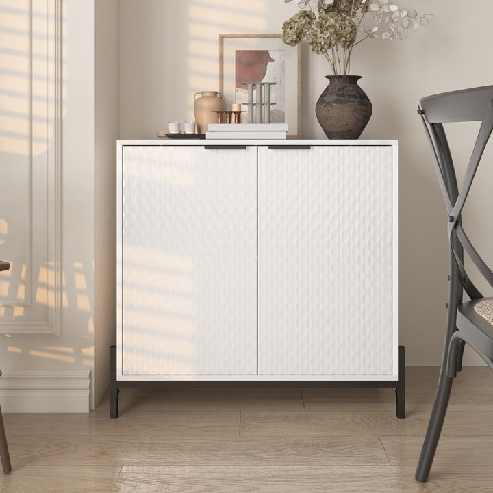 Clihome 2-Door Wooden Accent Storage Cabinet in White 33.1-in W x 31.5-in H Mdf White Freestanding Utility Storage Cabinet