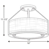 Progress Lighting Ratio 3-Light Brushed Nickel Transitional Drum Medium Hanging Convertible Pendant/semi-flush
