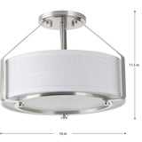 Progress Lighting Ratio 3-Light Brushed Nickel Transitional Drum Medium Hanging Convertible Pendant/semi-flush