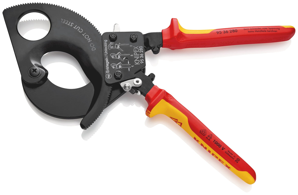 KNIPEX 11-in Insulated Ratchet Cable Cutting Pliers, 1000V, 95 36 280