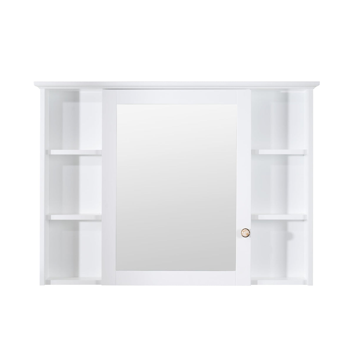 WELLFOR ART Solid Wood 42-in x 30-in Surface Mount White Mirrored Soft Close Medicine Cabinet