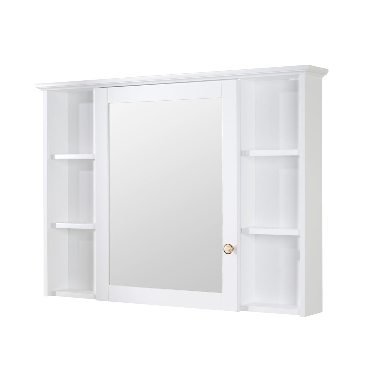 WELLFOR ART Solid Wood 42-in x 30-in Surface Mount White Mirrored Soft Close Medicine Cabinet