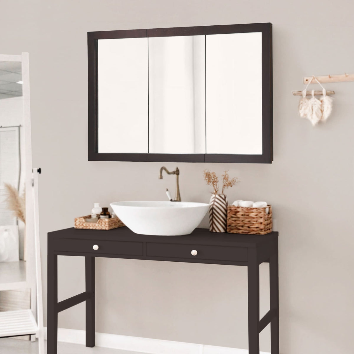 Design House Ventura 48-in x 30-in Surface Mount Espresso Mirrored Medicine Cabinet