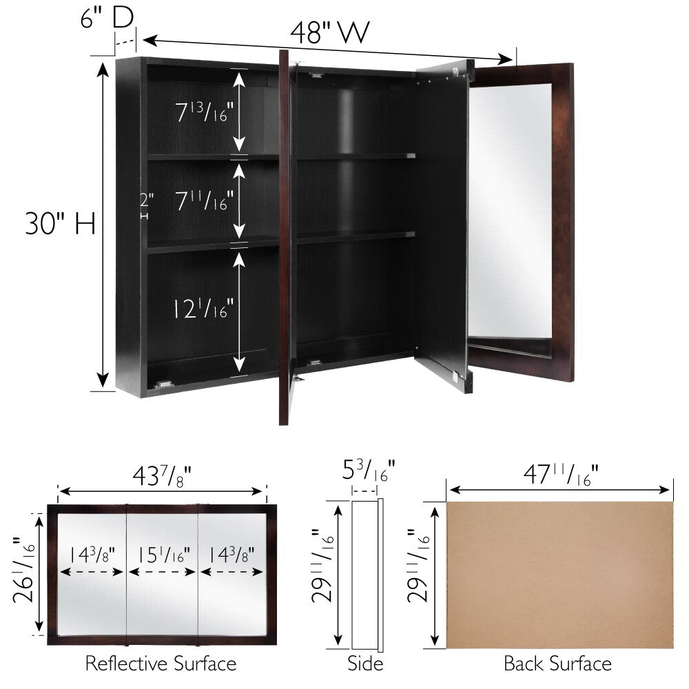 Design House Ventura 48-in x 30-in Surface Mount Espresso Mirrored Medicine Cabinet