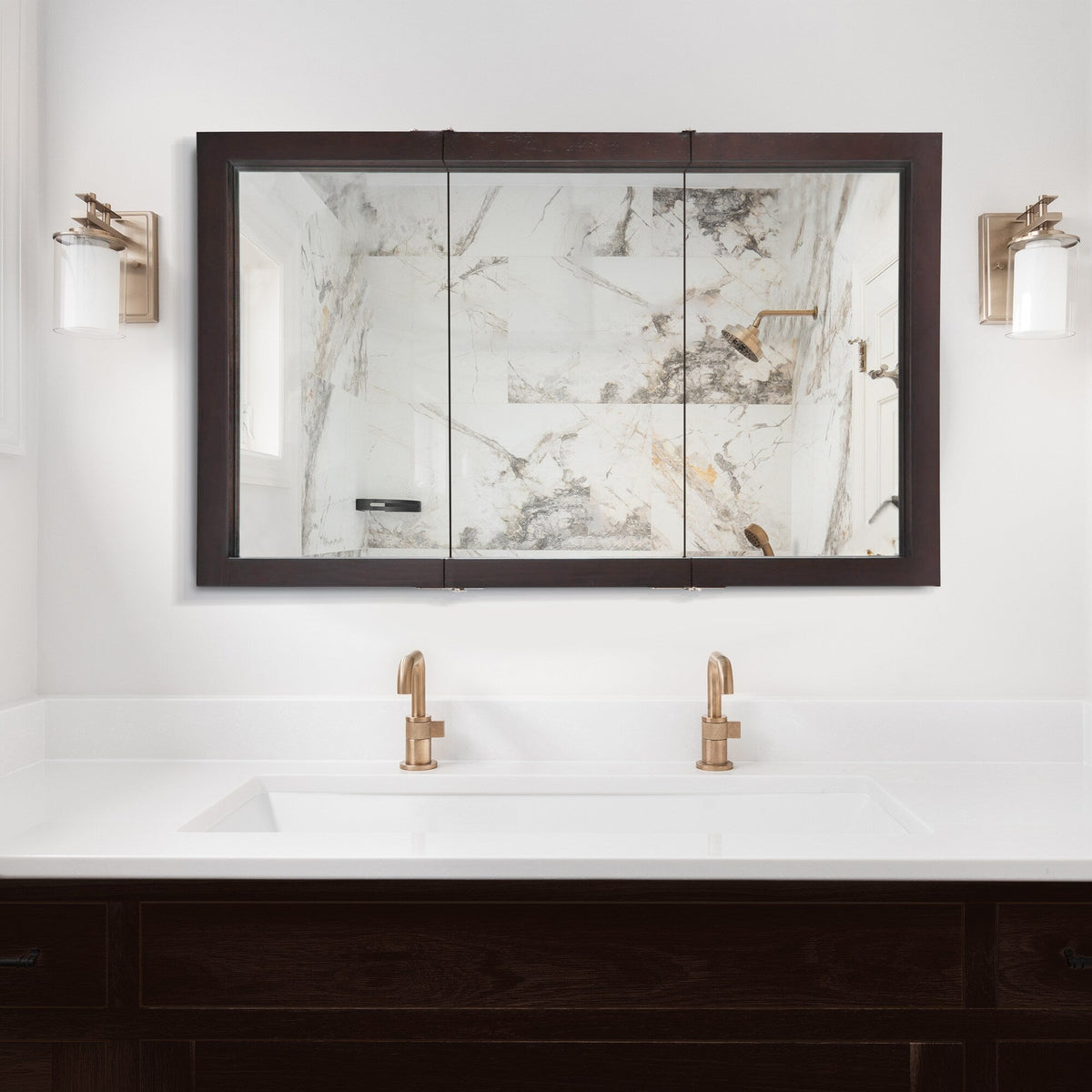 Design House Ventura 48-in x 30-in Surface Mount Espresso Mirrored Medicine Cabinet