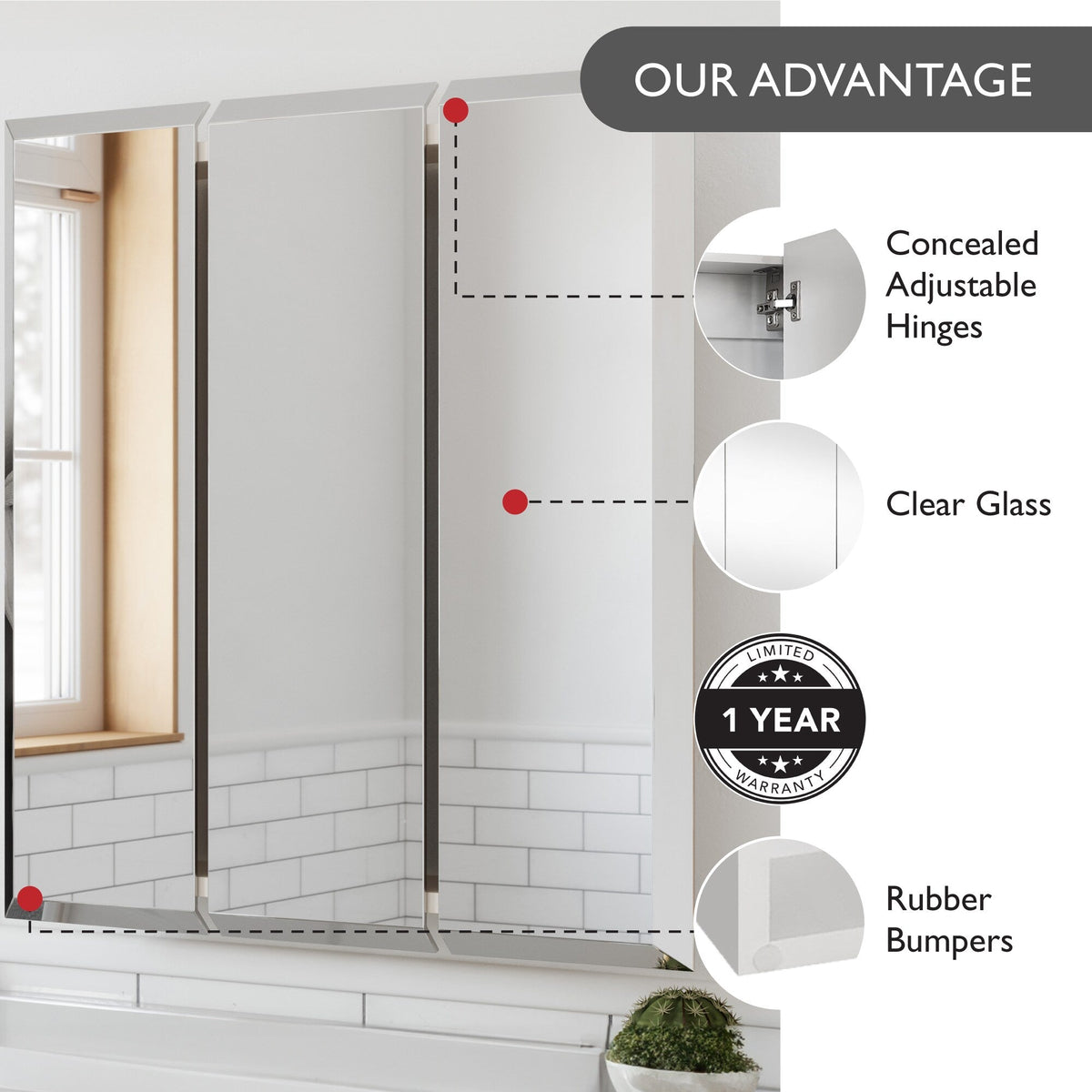 Design House Cyprus 25.1-in x 24.5-in Surface/Recessed Mount Clear Mirrored Medicine Cabinet