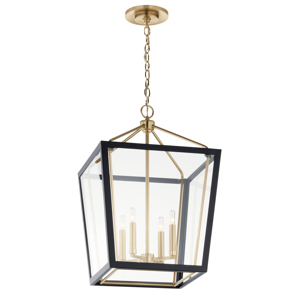 Kichler Delvin 4-Light Champagne Bronze with Black Traditional Clear Glass Lantern Led, Medium Hanging Pendant Light