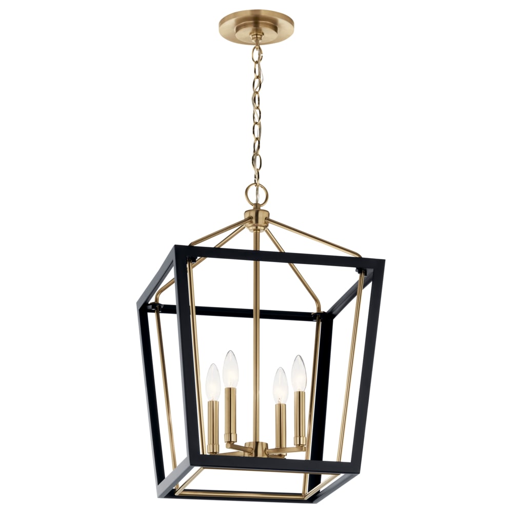 Kichler Delvin 4-Light Champagne Bronze with Black Traditional Clear Glass Lantern Led, Medium Hanging Pendant Light