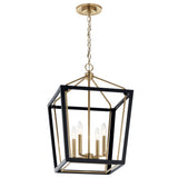 Kichler Delvin 4-Light Champagne Bronze with Black Traditional Clear Glass Lantern Led, Medium Hanging Pendant Light