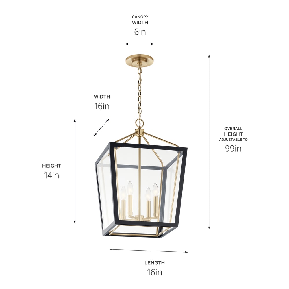 Kichler Delvin 4-Light Champagne Bronze with Black Traditional Clear Glass Lantern Led, Medium Hanging Pendant Light