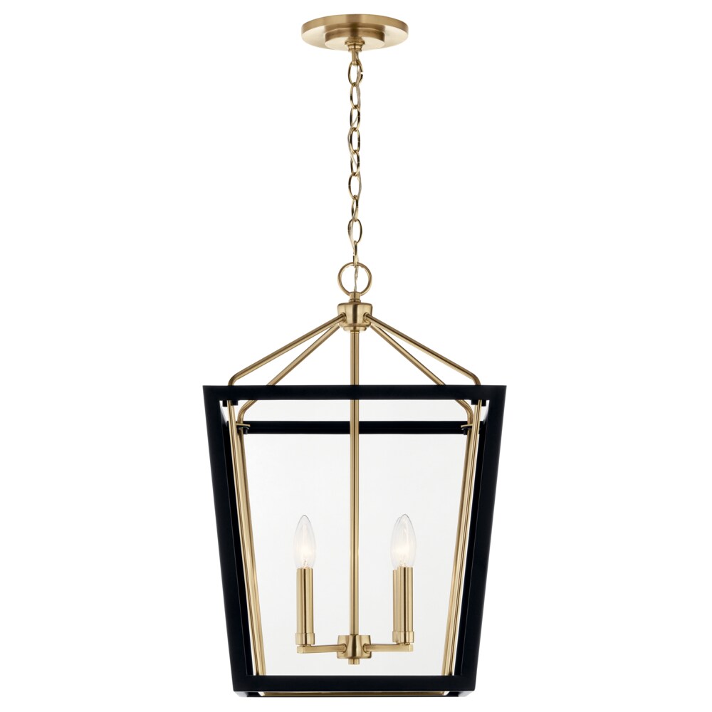 Kichler Delvin 4-Light Champagne Bronze with Black Traditional Clear Glass Lantern Led, Medium Hanging Pendant Light
