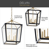 Kichler Delvin 4-Light Champagne Bronze with Black Traditional Clear Glass Lantern Led, Medium Hanging Pendant Light