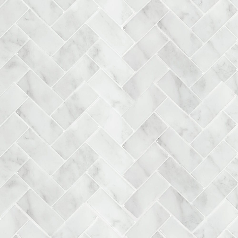 Peel&Stick Mosaics Herringbone haze gray and white 10-in x 10-in Glossy Composite Marble look Herringbone Peel and stick Mosaic Wall Tile product image