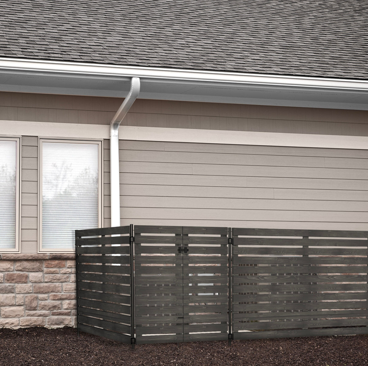 YARDLINK 3.8-ft x 3.5-ft Black Flat-top Board-on-board No Dig Decorative Wood Fence Gate
