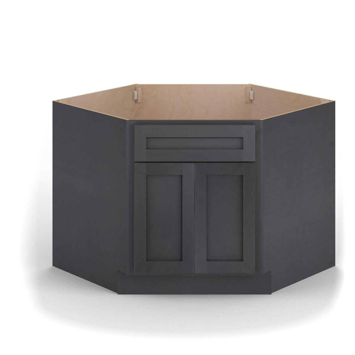 Valleywood Cabinetry 42-in W x 34.5-in H x 24-in D Ideal Gray Birch Diagonal 1-Drawer Corner Base Ready To Assemble Plywood Cabinet (Flat Panel Shaker Style)
