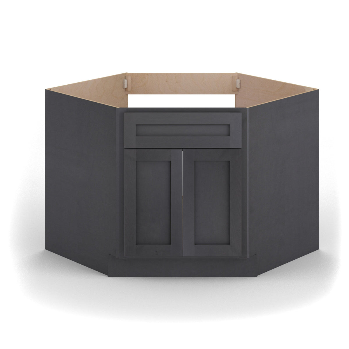 Valleywood Cabinetry 42-in W x 34.5-in H x 24-in D Ideal Gray Birch Diagonal Sink Base Ready To Assemble Plywood Cabinet (Flat Panel Shaker Style)