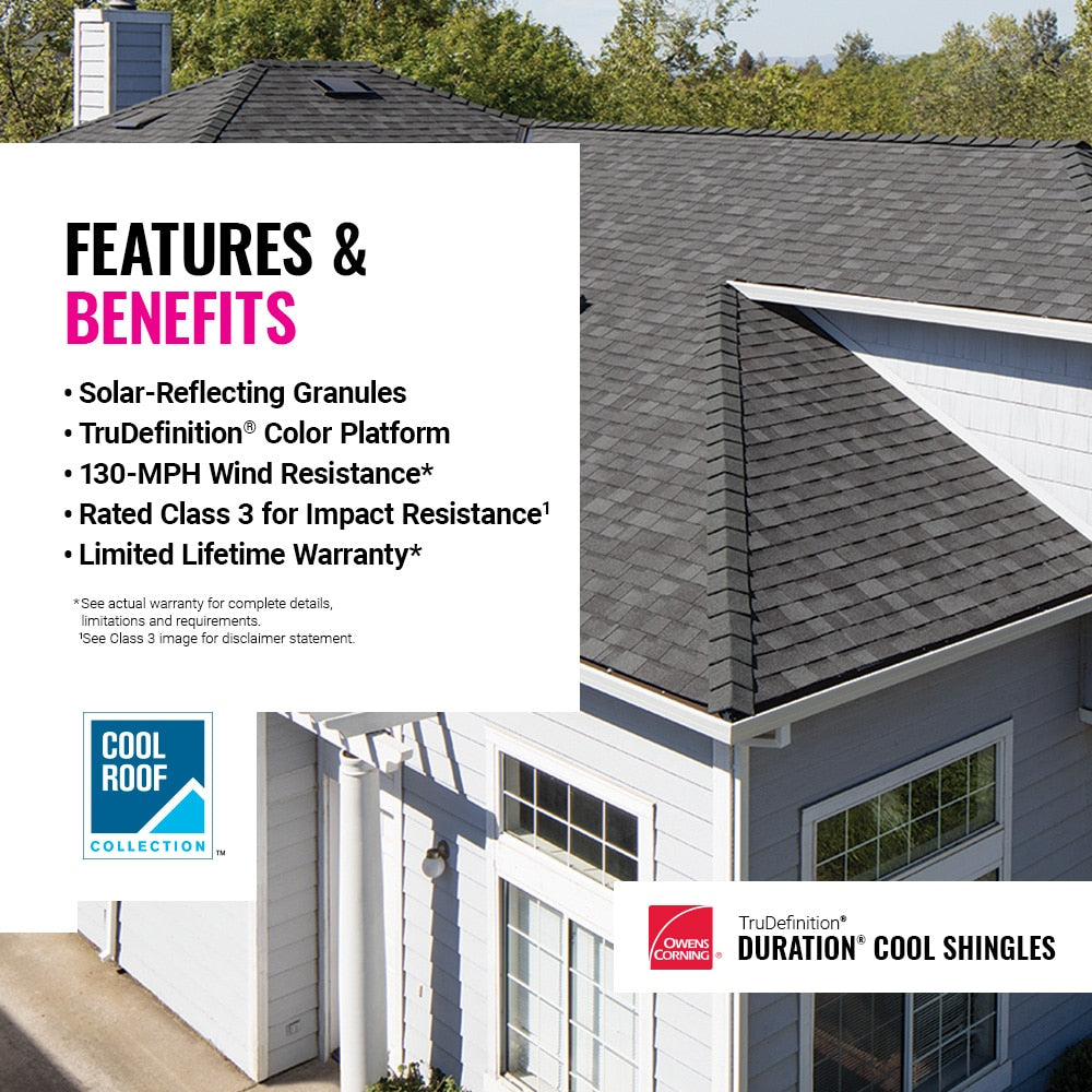 Owens Corning TruDefinition Duration Cool Architectural Roof Shingles, Night Sky, 32.8-sq ft per Bundle
