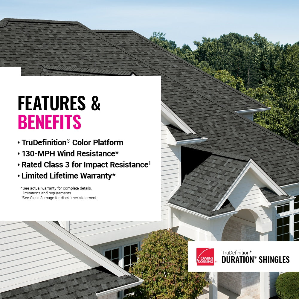 Owens Corning TruDefinition Duration Architectural Roof Shingles, Estate Gray — 32.8 sq ft per Bundle