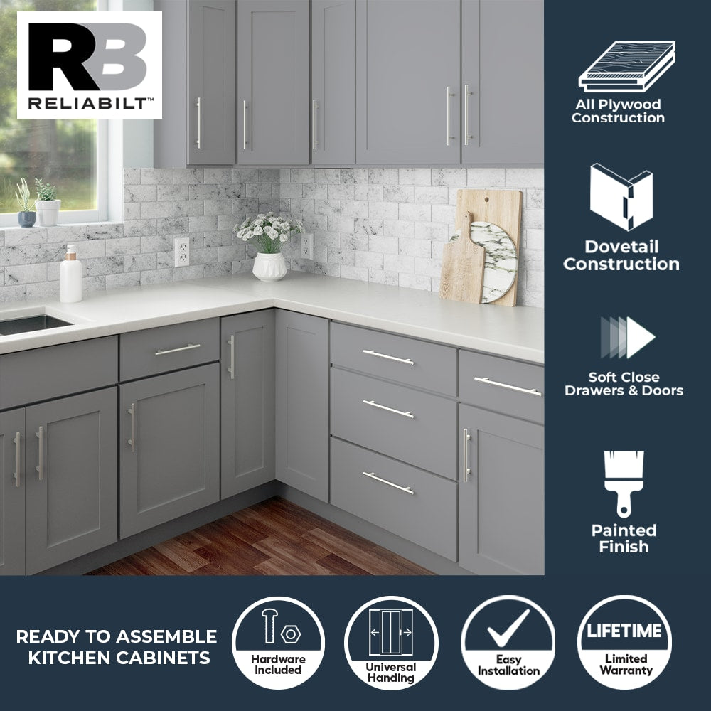 RELIABILT Overlake 18-in W x 34.5-in H x 24-in D Gray 3-Drawer Base Cabinet, Ready to Assemble, Plywood, Shaker Style