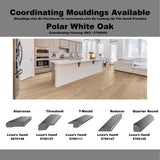 Green Leaf Oak Polar White hardwood flooring — carton and plank detail