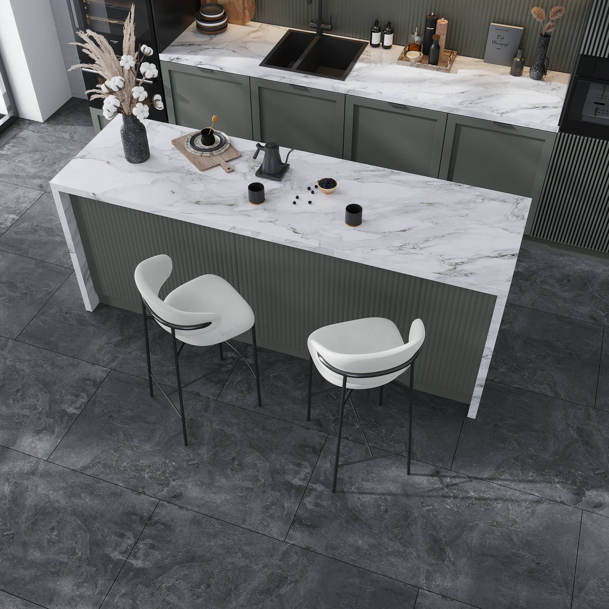 Apollo Tile Splendor Slate Black 24-in x 48-in Matte Porcelain Brick Cement Look Floor and Wall Tile (15.55-sq. ft/ Carton)