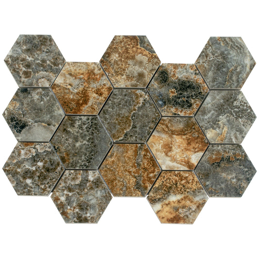 Apollo Tile Splendor Brown 12-in x 12-in Polished Porcelain Hexagon Patterned Floor and Wall Tile (7.09-sq. ft/ Carton)