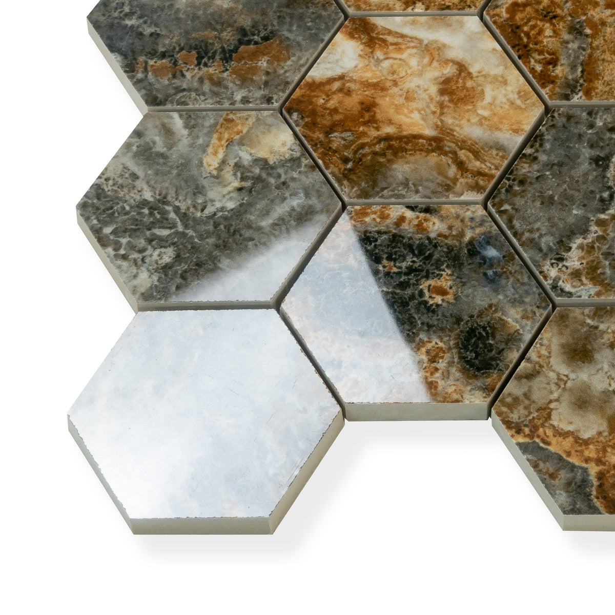 Apollo Tile Splendor Brown 12-in x 12-in Polished Porcelain Hexagon Patterned Floor and Wall Tile (7.09-sq. ft/ Carton)