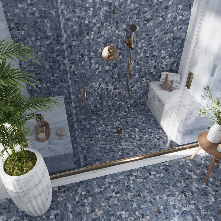 Apollo Tile Splendor Blue 12-in x 12-in Matte Porcelain Basketweave Stone Look Floor and Wall Tile (4.84-sq. ft/ Carton)