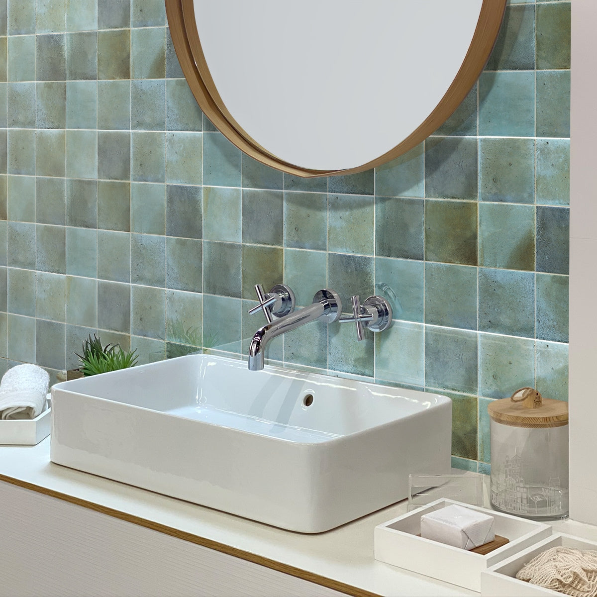 Apollo Tile Antiek Blue 4-in x 4-in Glossy Ceramic Stone Look Floor and Wall Tile (5.39-sq. ft/ Carton)