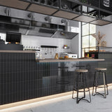 Apollo Tile Arte Black 2-in x 8-in Glossy Ceramic Brick Look Floor and Wall Tile (5.38-sq. ft/ Carton)