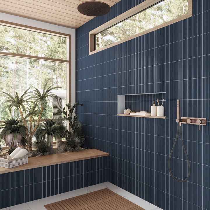 Apollo Tile Arte Blue 2-in x 8-in Matte Ceramic Brick Patterned Floor and Wall Tile (4.1-sq. ft/ Carton)