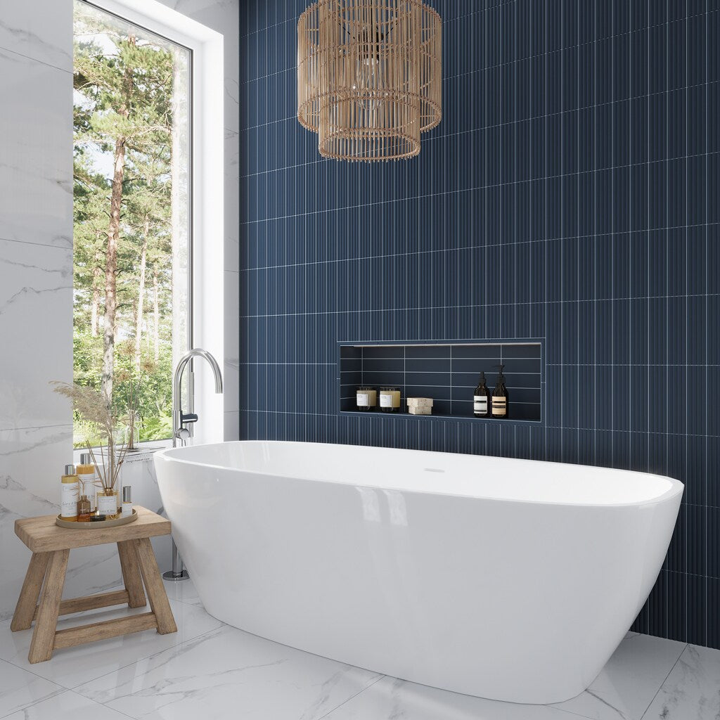 Apollo Tile Arte Blue 2-in x 8-in Matte Ceramic Brick Patterned Floor and Wall Tile (4.1-sq. ft/ Carton)